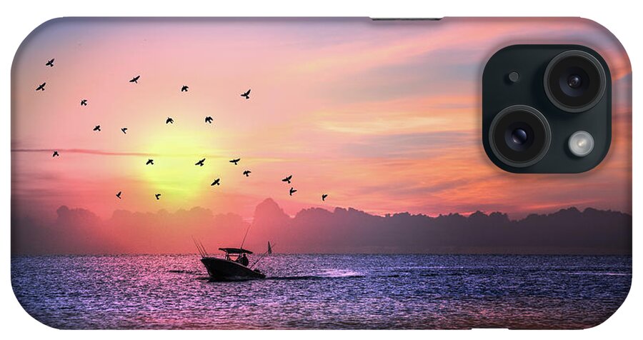 Bird iPhone Case featuring the photograph Fishing Boat at Dawn by Debra and Dave Vanderlaan