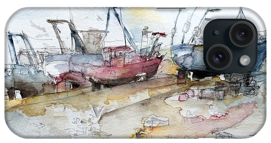 Summer iPhone Case featuring the painting Fishing Boats at Hastings' Beach by Barbara Pommerenke