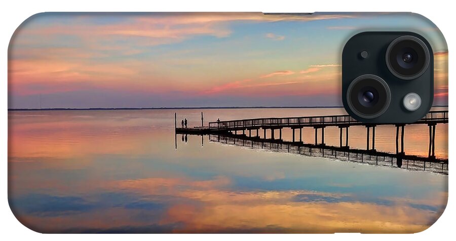 Sunset iPhone Case featuring the photograph Fishing Pier Duck OBX by Jeff Breiman