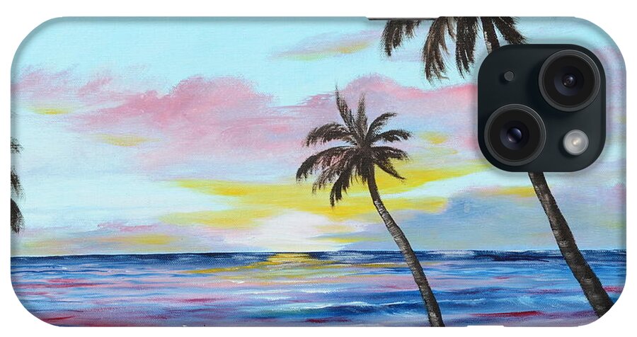 Ocean Pier iPhone Case featuring the painting Fishing Pier Sunset by Lloyd Dobson
