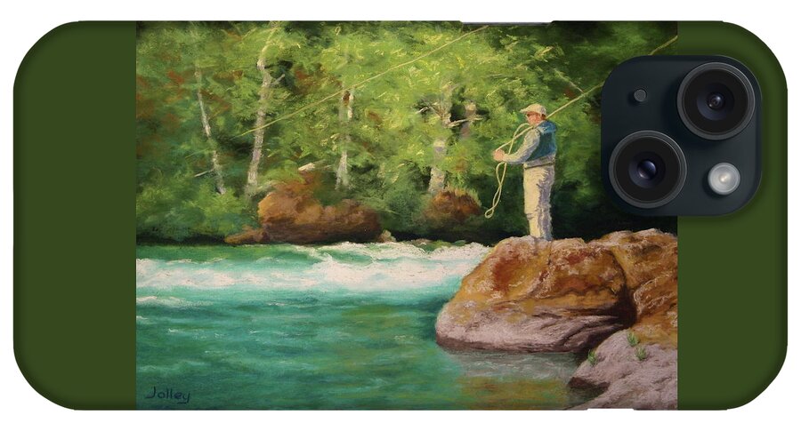 People iPhone Case featuring the painting Fishing the Umpqua by Nancy Jolley