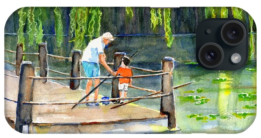 Grandfather And Grandson iPhone Case featuring the painting Fishing with Grandpa by Carlin Blahnik CarlinArtWatercolor