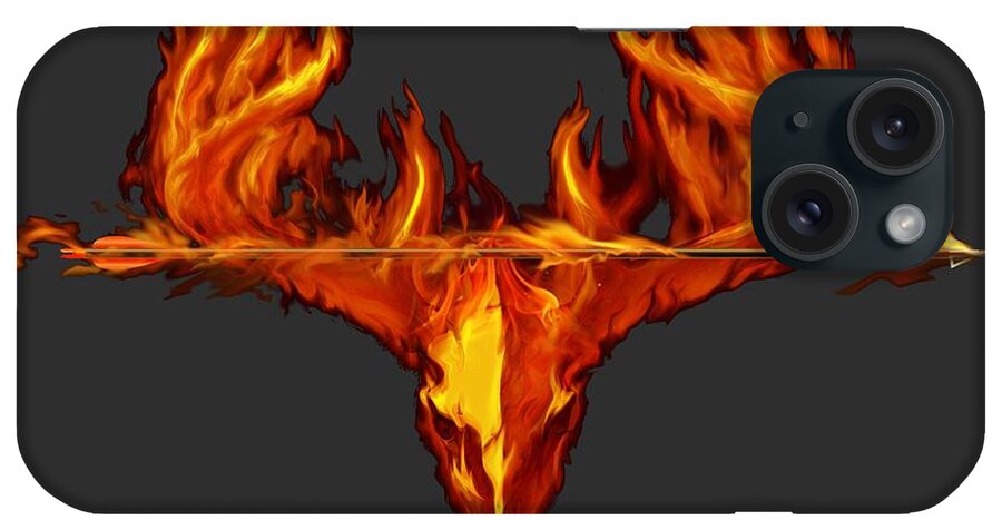 Fire iPhone Case featuring the painting Flame on buck with arrow by Robert Corsetti