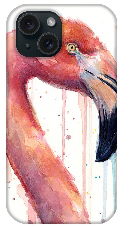 Watercolor Flamingo iPhone Case featuring the painting Flamingo Painting Watercolor - Facing Right by Olga Shvartsur