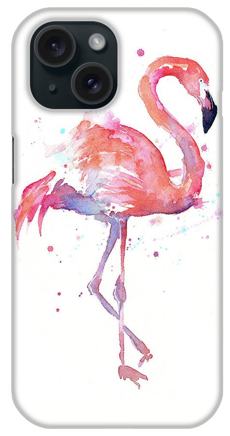 Flamingo iPhone Case featuring the painting Flamingo Watercolor Facing Right by Olga Shvartsur