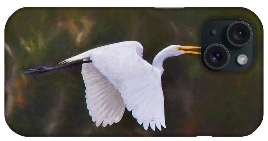 Egret iPhone Case featuring the painting Flaps Down - Egret in Flight by Kerri Farley