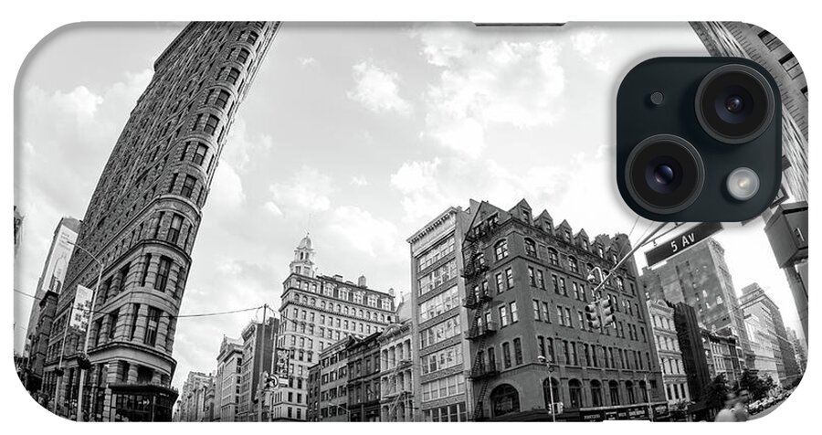 Taxi iPhone Case featuring the photograph Flatiron Building with Iconic Yellow Taxi by Kyle Lee