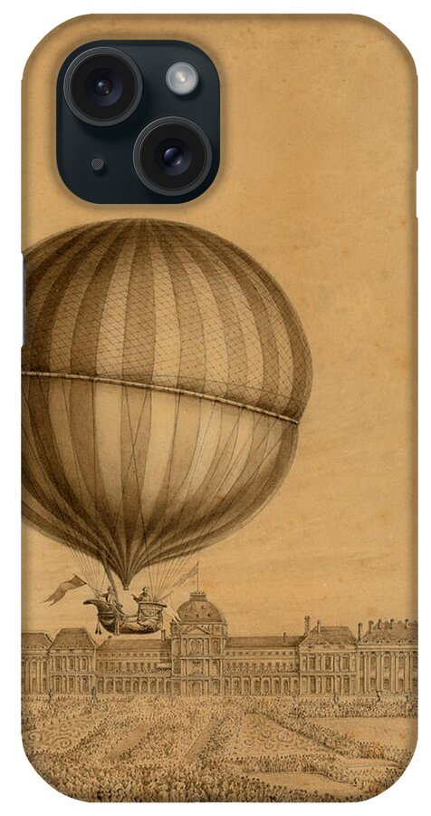 Hot Air Balloon iPhone Case featuring the drawing Flight Over Paris by Vintage Pix