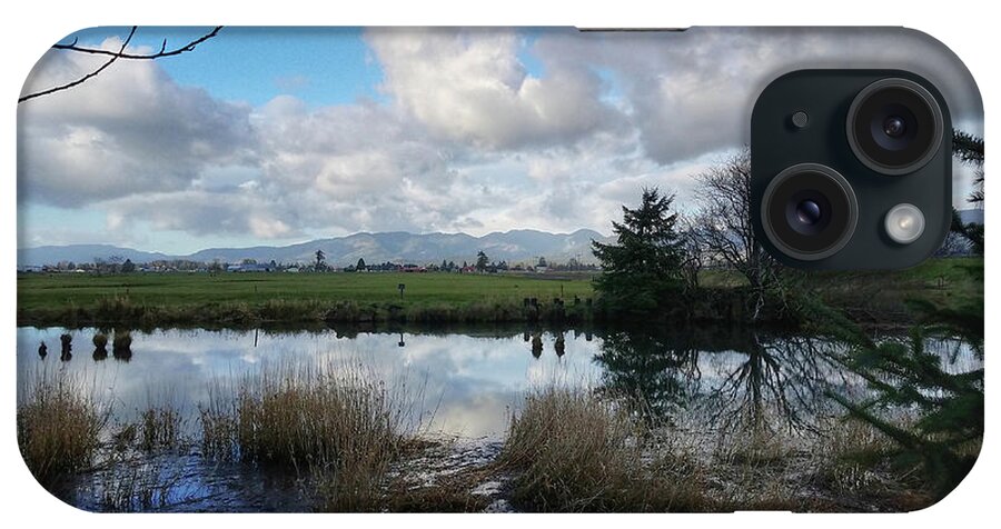 Landscape iPhone Case featuring the photograph Flooding River, Field and Clouds by Chriss Pagani