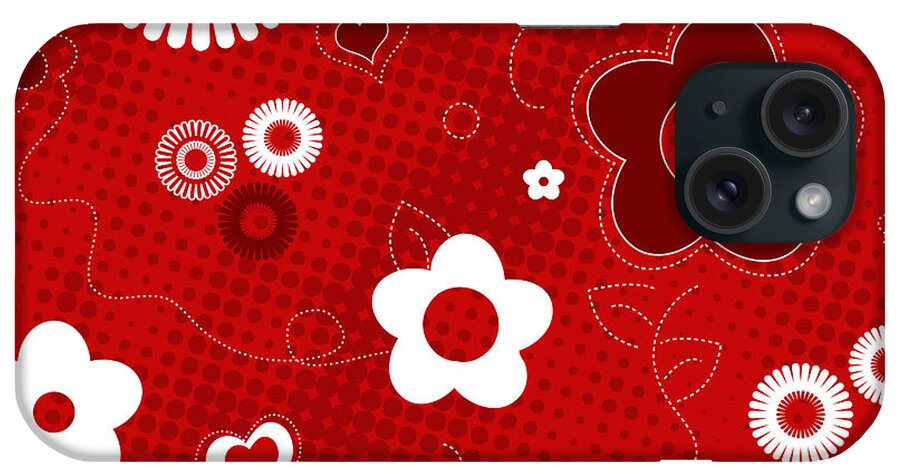 Abstract iPhone Case featuring the drawing Floral And Hearts Valentine Pattern by Serena King