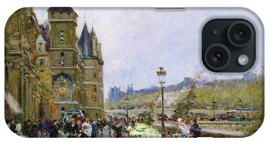 Flower Sellers By The Seine iPhone Case featuring the painting Flower Sellers by the Seine by Georges Stein