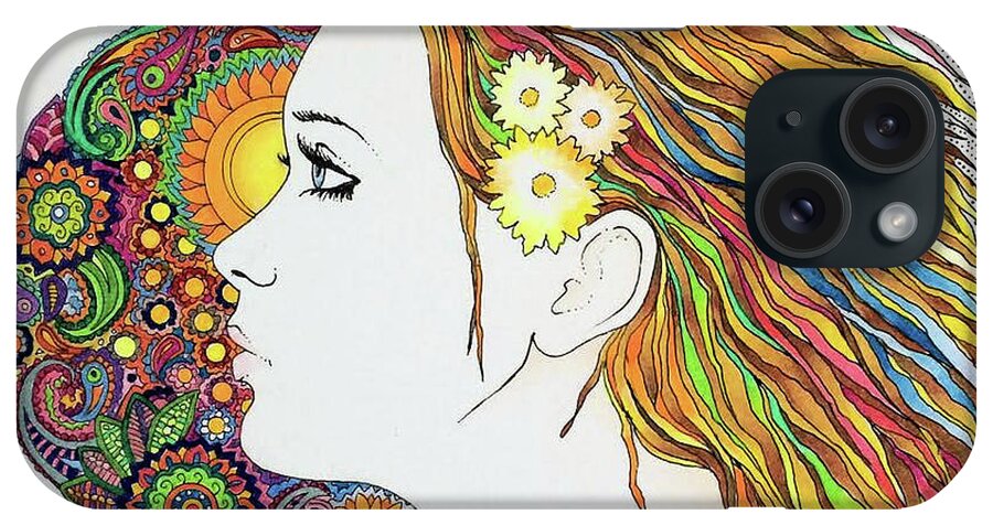 Profile iPhone Case featuring the drawing FlowerPower2 by Donna Spadola