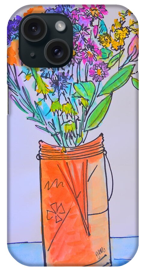Flowers iPhone Case featuring the photograph Flowers in an orange mason jar by Julia Malakoff