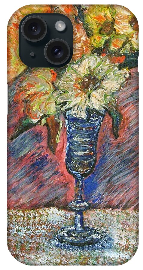 Flowers Wine Glass Vase Daisy Pastel Original Art iPhone Case featuring the pastel Flowers in Wine Glass by Katt Yanda