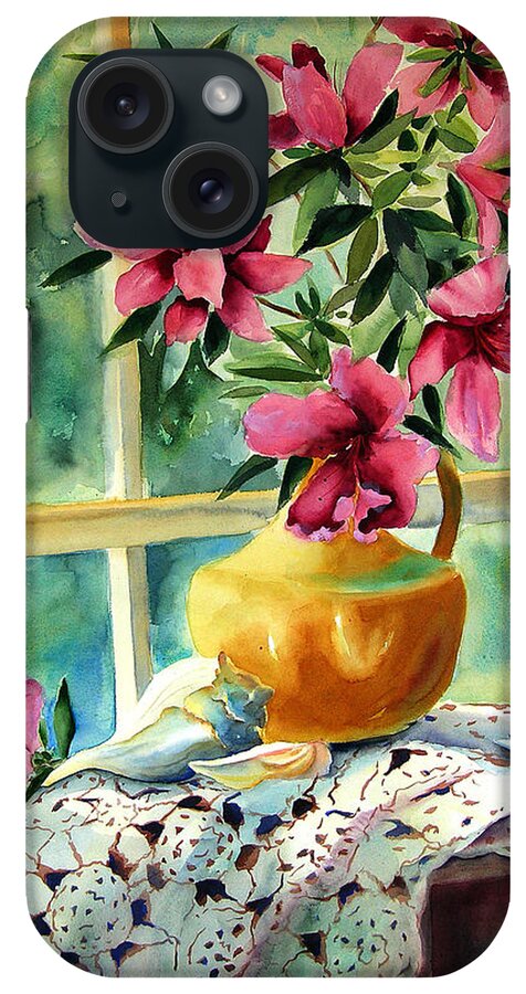 Original Watercolors iPhone Case featuring the painting Flowers shells and lace by Julianne Felton