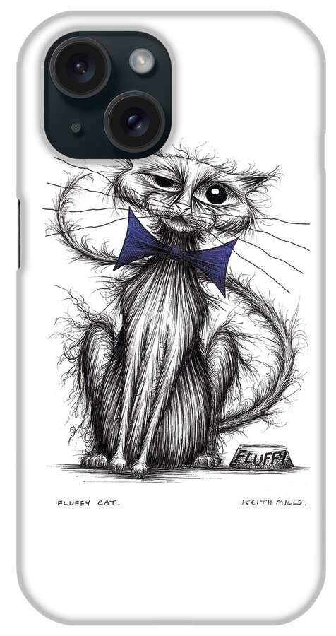 Fuzzy iPhone Case featuring the drawing Fluffy cat by Keith Mills