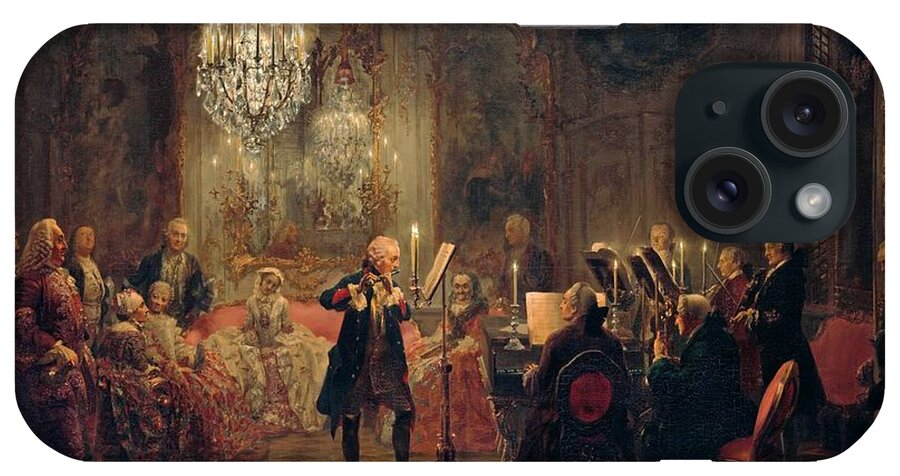 Flute-concert-with-frederick-the-great-in-sanssouci iPhone Case featuring the painting Flute Concert with Frederick the Great in Sanssouci by Celestial Images