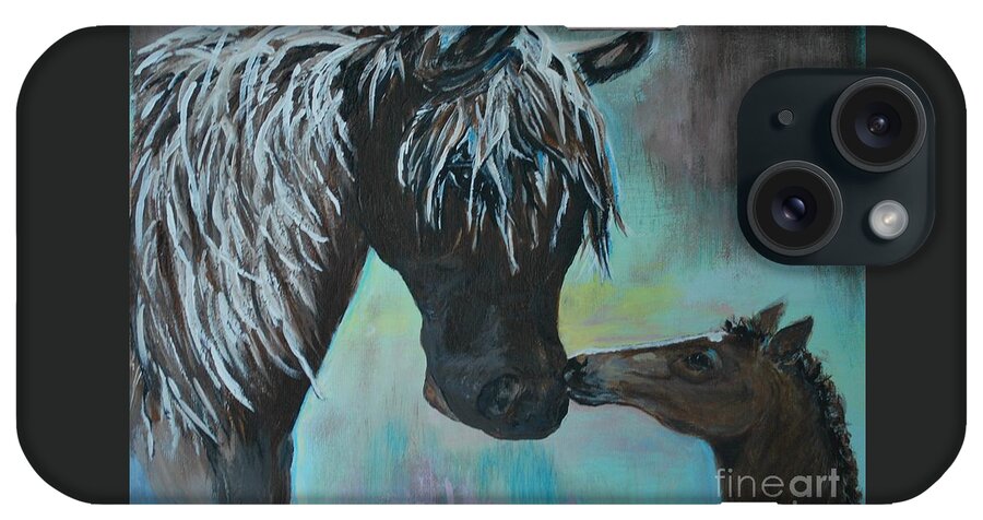 Horse Painting iPhone Case featuring the painting Foal Kiss by Leslie Allen