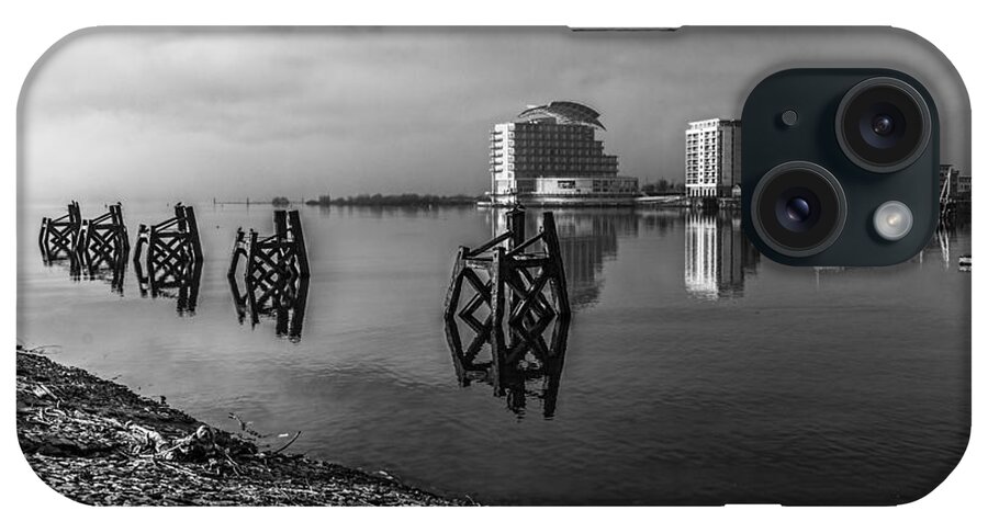 Cardiff Bay iPhone Case featuring the photograph Fog In The Bay 1 Mono by Steve Purnell