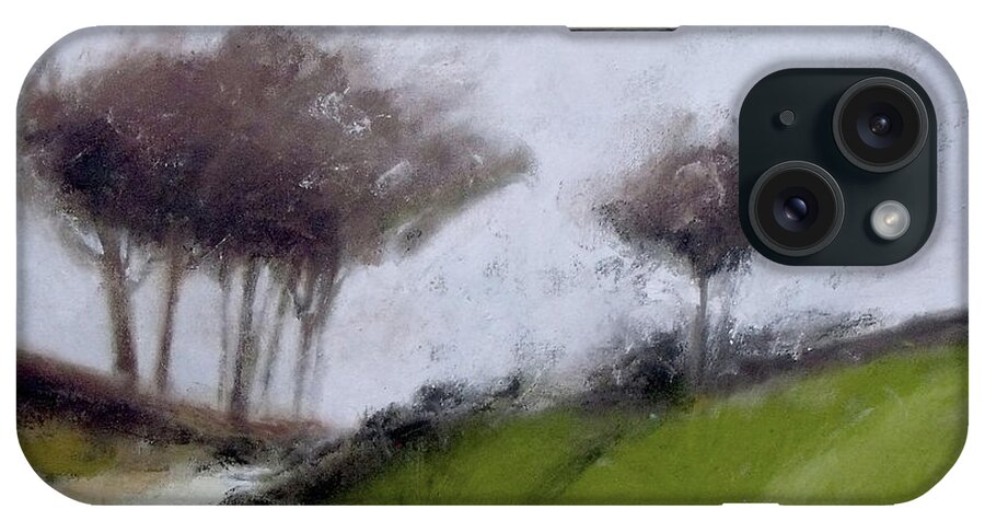 Trees iPhone Case featuring the painting Foggy Path by Mary Hubley