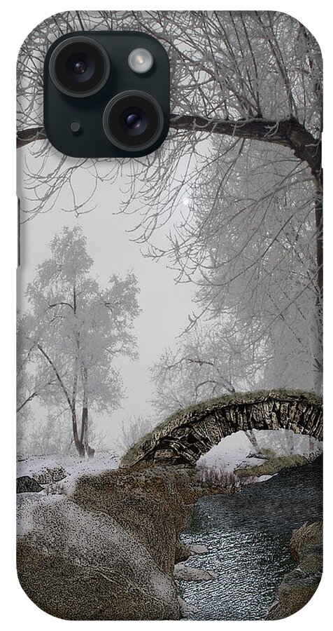 Snowy iPhone Case featuring the digital art Footbridge Over the Creek by Julie Rodriguez Jones