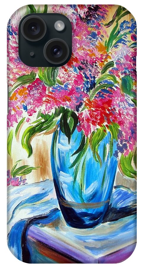 Flowers iPhone Case featuring the painting For the love of flowers in a blue vase by Roberto Gagliardi