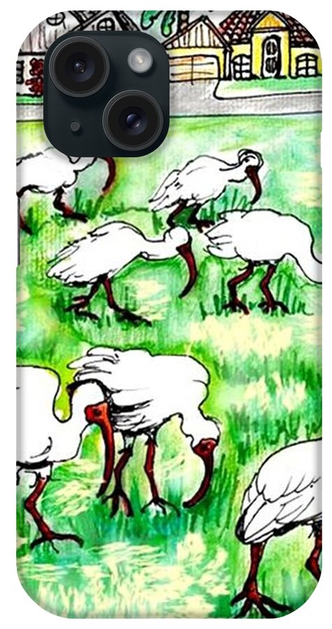 Ibis iPhone Case featuring the drawing Foraging ibis by Carol Allen Anfinsen