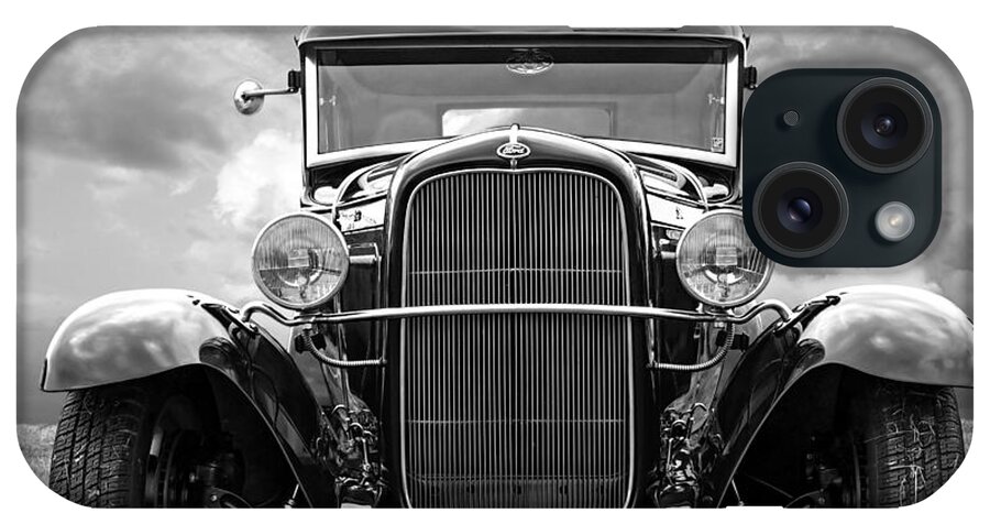 Vintage Ford iPhone Case featuring the photograph Ford Coupe Head On in Black and White by Gill Billington
