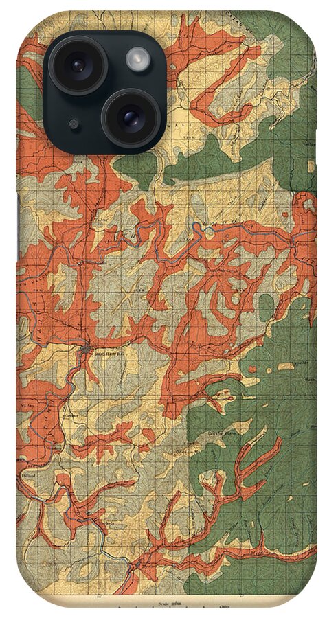 Geological Map iPhone Case featuring the drawing Forest cover map 1886-87 - Roseburg Quadrangle - Oregon - Geological Map by Studio Grafiikka