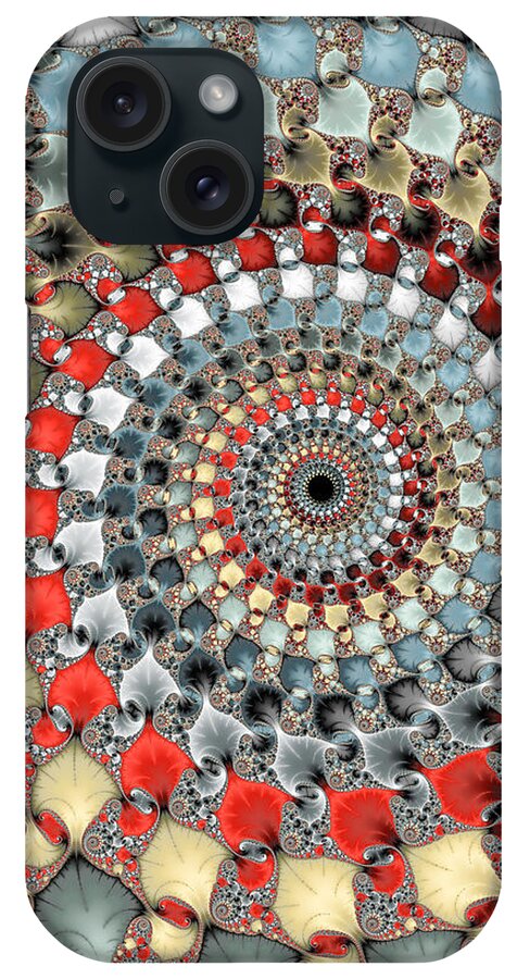 Spiral iPhone Case featuring the digital art Fractal spiral red grey light blue square format by Matthias Hauser