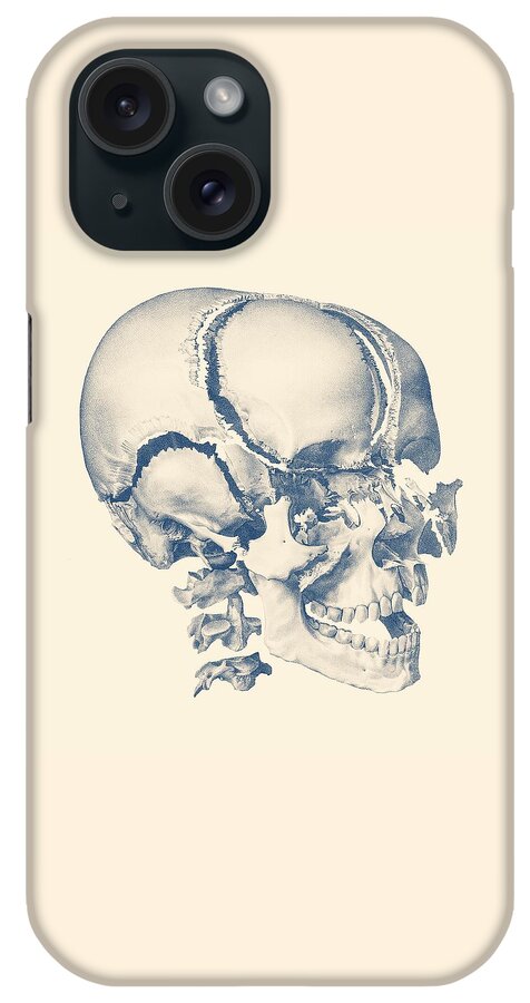 Skull iPhone Case featuring the drawing Fragmented Human Skull - Vintage Anatomy Print by Vintage Anatomy Prints