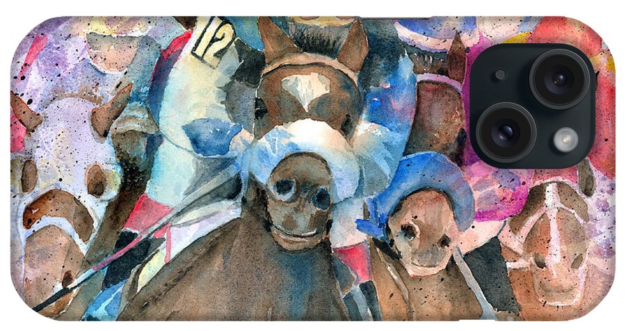 Horse iPhone Case featuring the painting Frantic Finish by Arline Wagner