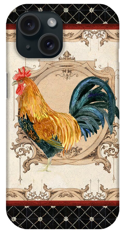 Etched iPhone Case featuring the painting French Country Roosters Quartet 4 by Audrey Jeanne Roberts