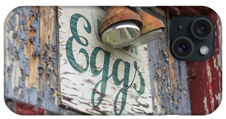Stowe iPhone Case featuring the photograph Fresh Eggs sign on an old chicken coop Stowe, Vermont by Edward Fielding