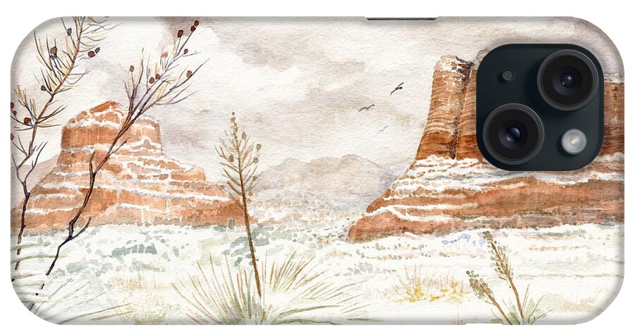 Bell Rock iPhone Case featuring the painting Fresh Snow On Bell Rock by Marilyn Smith