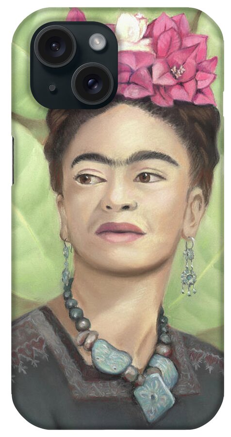 Frida Kahlo iPhone Case featuring the pastel Frida Kahlo by Linda Ruiz-Lozito