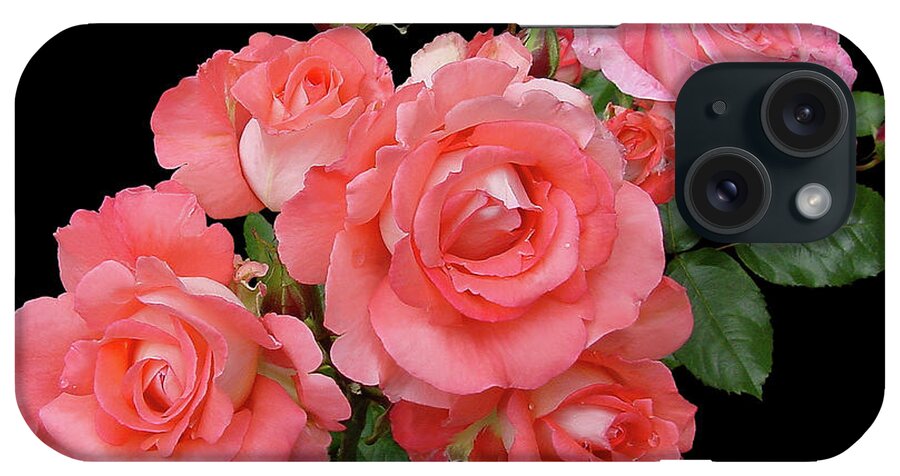 Cutout iPhone Case featuring the photograph Frilly Peach Rose Bouquet Cutout by Shirley Heyn