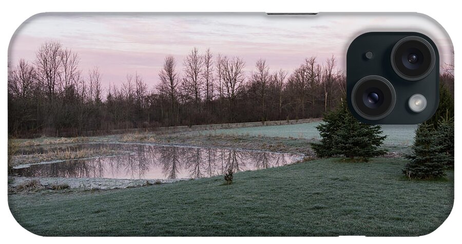 Georgia Mizuleva iPhone Case featuring the photograph Frosty Morning - Quiet Pinks and Greens at the Pond by Georgia Mizuleva