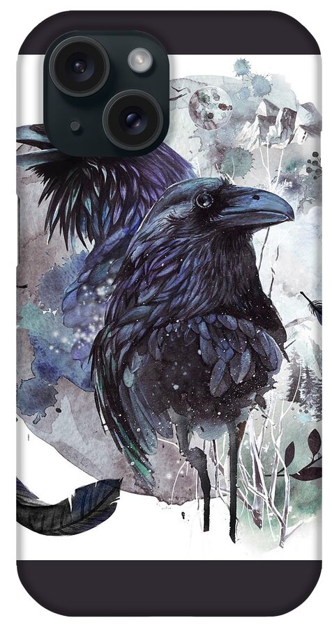 Painting iPhone Case featuring the painting Full Moon Fever Dreams Of Velvet Ravens by Little Bunny Sunshine