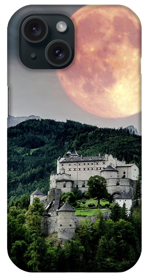 Hohen Werfen iPhone Case featuring the photograph Full moon over Hohen Werfen by Wolfgang Stocker