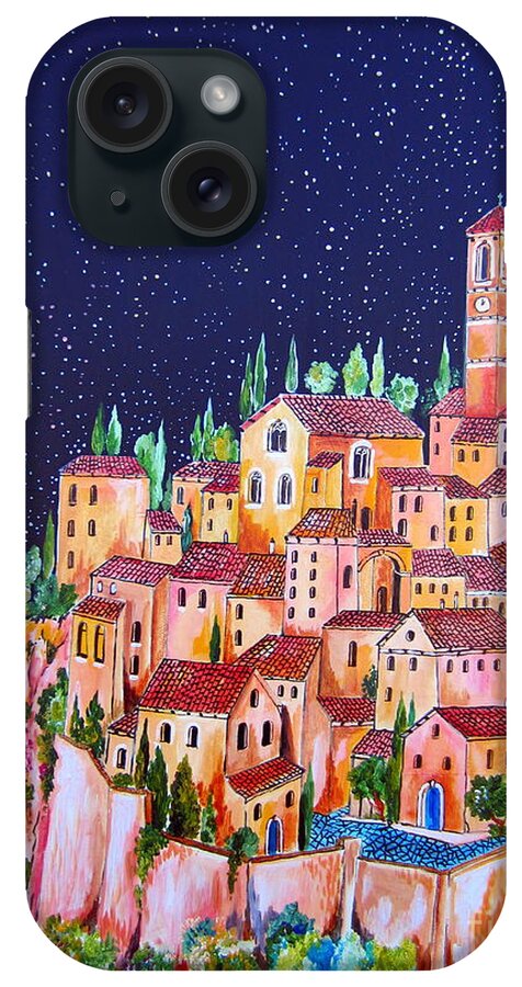 Full Moon iPhone Case featuring the painting Full Moon Over The Village by The Lake by Roberto Gagliardi