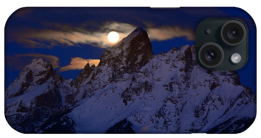 Full Moon Sets Over The Grand Teton iPhone Case featuring the photograph Full Moon Sets Over the Grand Teton by Raymond Salani III