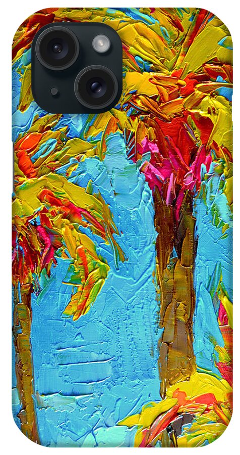 Funky Fun Palm Trees iPhone Case featuring the painting Funky Fun Palm Trees - Modern Impressionist Knife Palette Oil Painting by Patricia Awapara