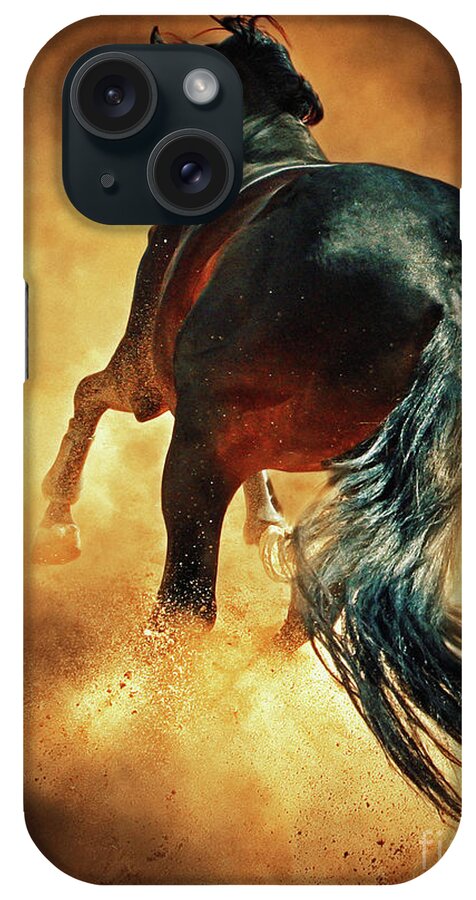 Horse iPhone Case featuring the photograph Galloping horse in fire dust by Dimitar Hristov