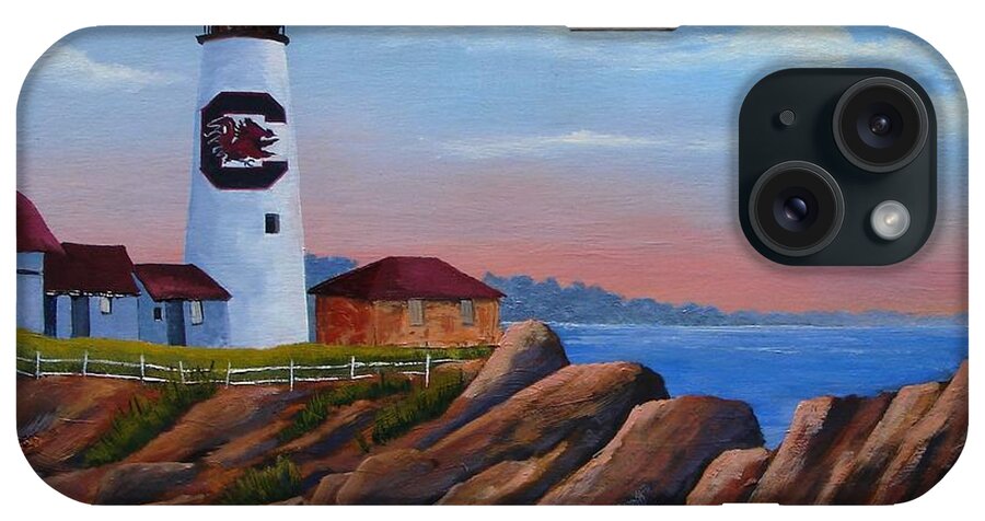 Gamecocks iPhone Case featuring the painting Gamecock Lighthouse by Jerry Walker