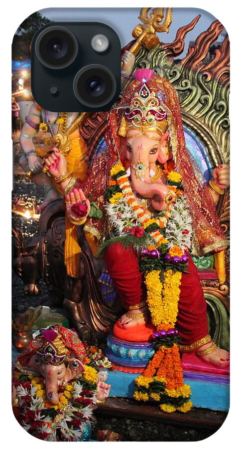 Ganesha iPhone Case featuring the photograph Ganesha Arati on Ganesh Chaturthi, Ganeshpuri by Jennifer Mazzucco