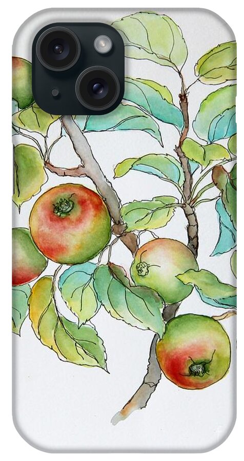 Nature Illustration iPhone Case featuring the painting Garden apples sketch by Inese Poga