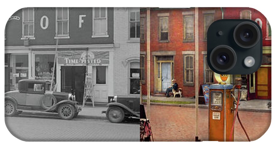 Color iPhone Case featuring the photograph Gas Station - Lazy Saturday's 1935 - Side by Side by Mike Savad