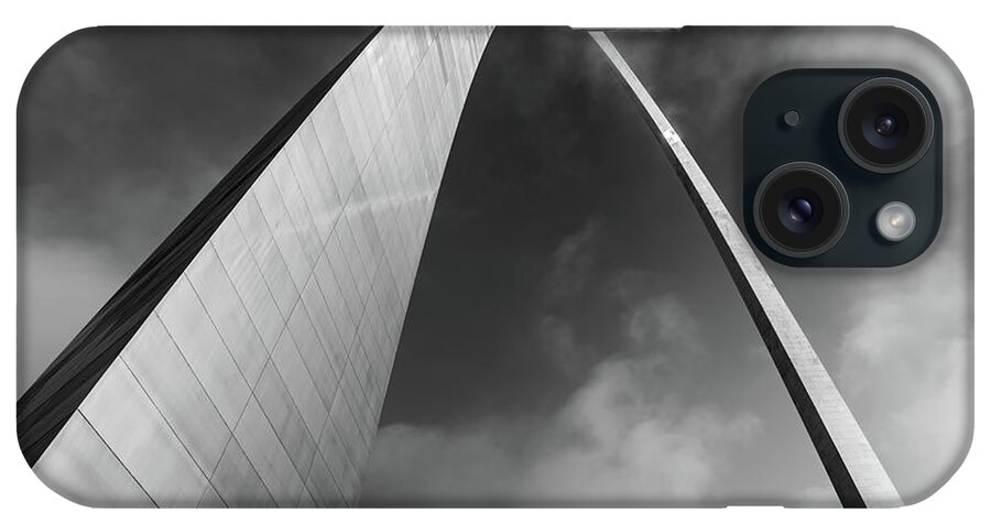 America iPhone Case featuring the photograph Gateway Arch National Park with Cloudy Monochrome Skies by Gregory Ballos