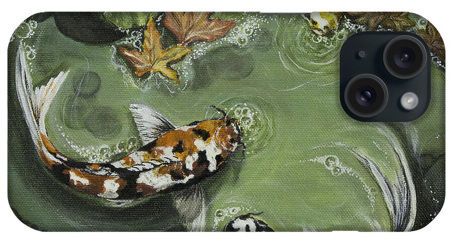 Koi Pond iPhone Case featuring the painting Gathering In Light, Re-make by Vivian Casey Fine Art